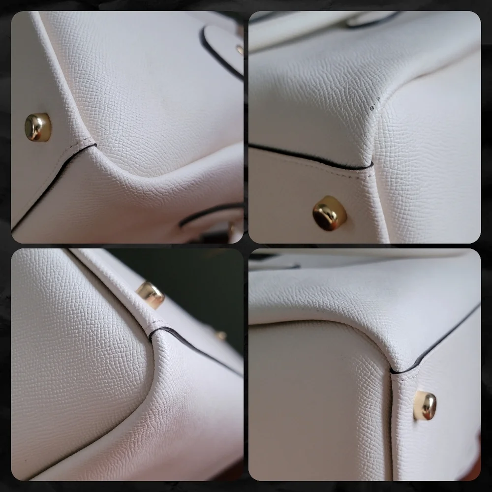 Coach CH290 Darcie Carryall White Cream Crossgrain Leather Satchel Bag
